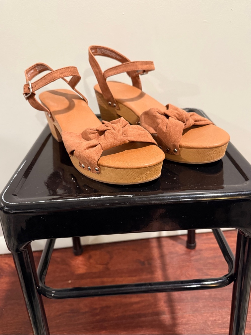 Faux Suede Tan Block Heel Sandals